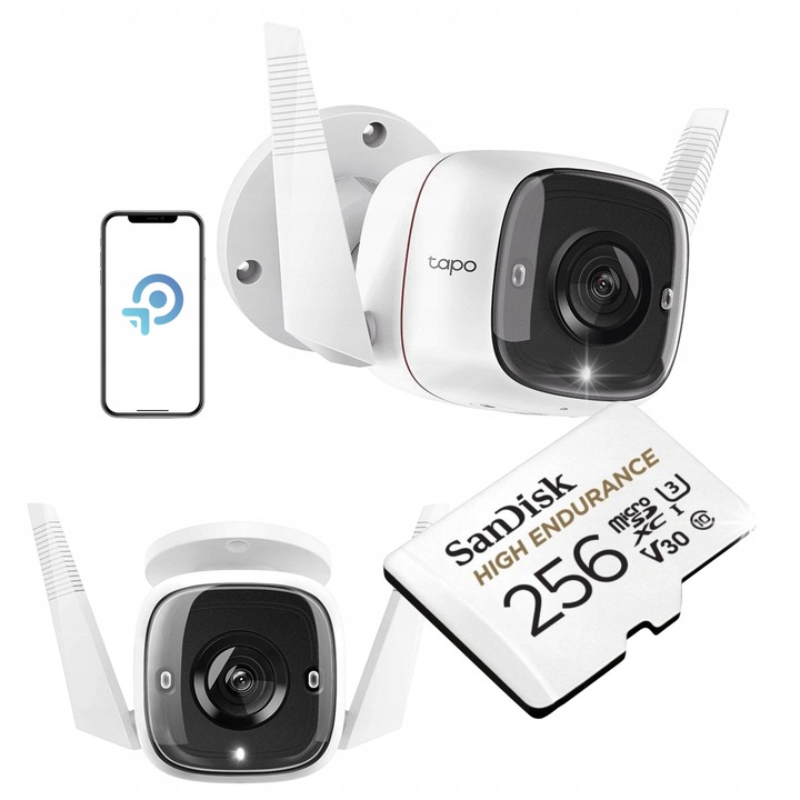 Външна камера за наблюдение TP-Link 3MP, Wi-Fi, нощен режим, комплект с карта 256GB