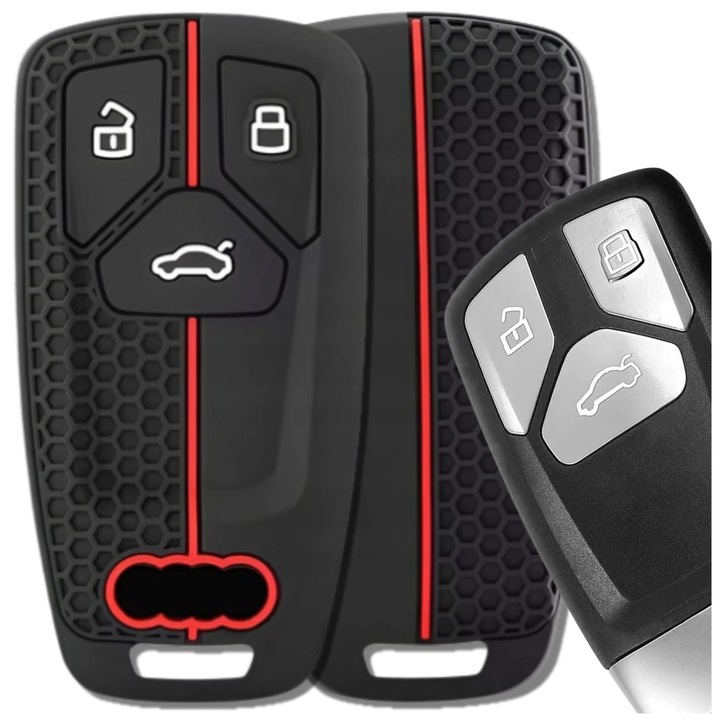 Husa silicon premium pentru cheie auto Audi A4 B9 Q5 Q7 TT, protectie anti-zgarieturi, antialunecare, neagra