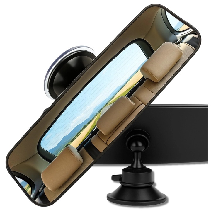 Oglinda retrovizoare auto interioara EdiBazzar, universala, ventuza puternica, reglabila 360, neagra