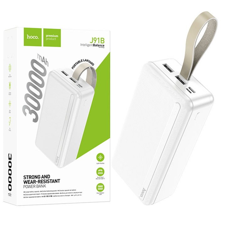 Baterie Externa, powerbank Hoco (J91B), 2xUSB-A, 30.000 MAh, White
