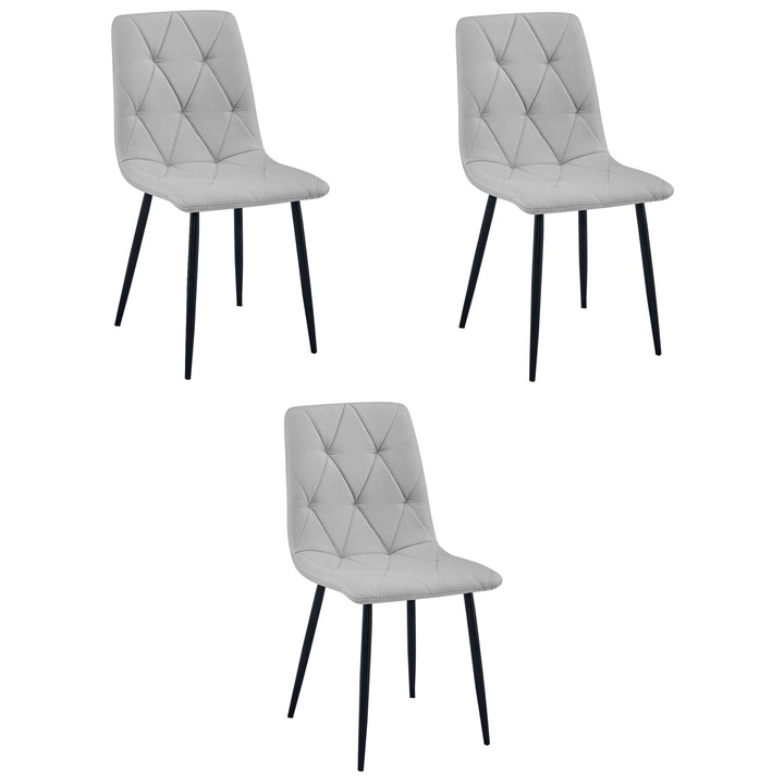 Scaun tapitat LEOBERT Libra, gri deschis, picioare negre, 87x44,5x54,5cm, set de 3