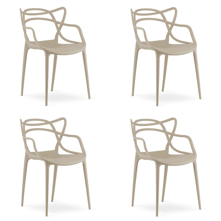 Set 4 scaune KATO, Valora, design modern, culoare bej, 82,5x54x55cm