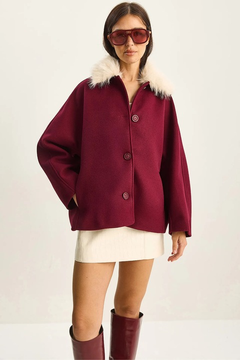 Palton dama, Bianco Lucci, supradimensionat, fleece