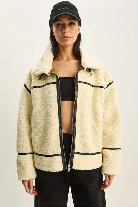 Geaca dama, Bianco Lucci, supradimensionata, bej natural, imitatie de piele