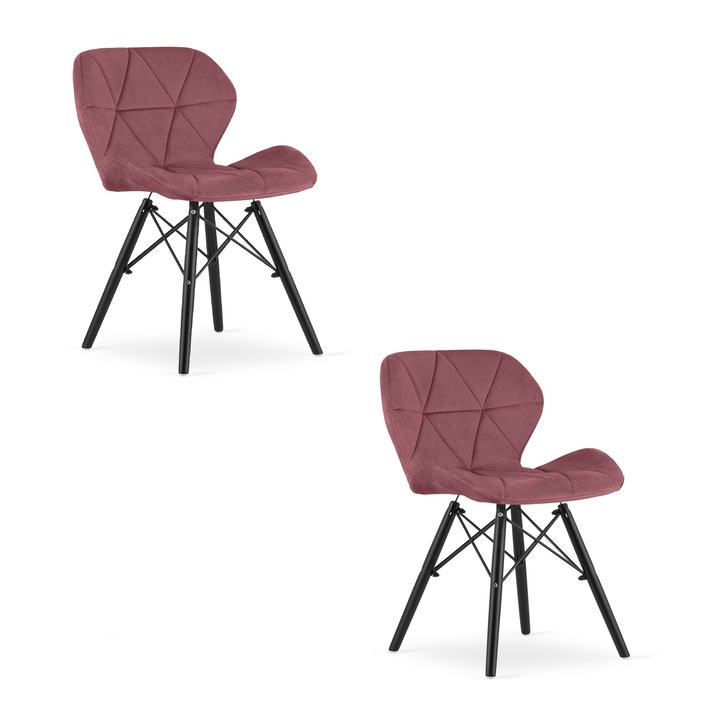 Set 2 scaune LAGO, LEOBERT, design modern, culoare roz inchis, dimensiuni 47x52x73,5cm