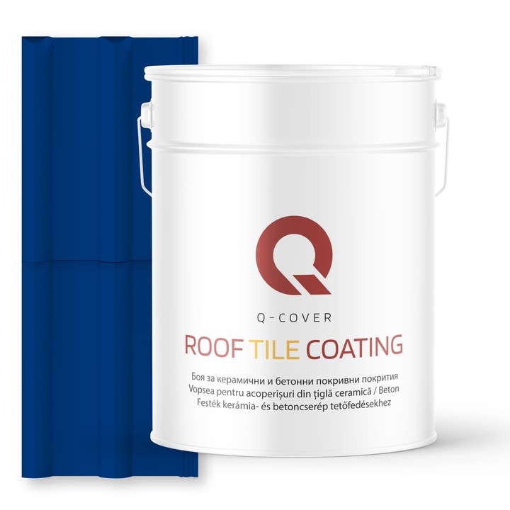 Vopsea pentru acoperisuri din tigla ceramica/beton Q-COVER, Albastru ultramarin RAL5002, 10L, Luciu ridicat, vopsea elastica cu protectie UV, culoare intensa si stabila, rezistenta excelenta la decolorare si intemperii, durabilitate pe termen lung