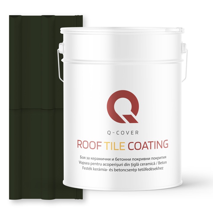 Vopsea pentru acoperisuri din tigla ceramica/beton Q-COVER, Verde sticla RAL6007, 10L, Satin, vopsea elastica cu protectie UV, culoare intensa si stabila, rezistenta excelenta la decolorare si intemperii, durabilitate pe termen lung