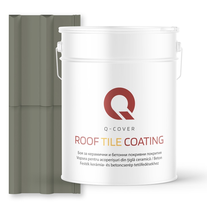 Vopsea pentru acoperisuri din tigla ceramica/beton Q-COVER, Gri ciment deschis RAL7033, 10L, Satin, vopsea elastica cu protectie UV, culoare intensa si stabila, rezistenta excelenta la decolorare si intemperii, durabilitate pe termen lung