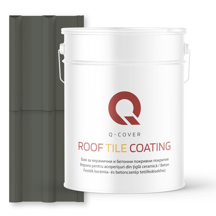 Vopsea pentru acoperisuri din tigla ceramica/beton Q-COVER, Gri-verzui RAL7009, 10L, Satin, vopsea elastica cu protectie UV, culoare intensa si stabila, rezistenta excelenta la decolorare si intemperii, durabilitate pe termen lung