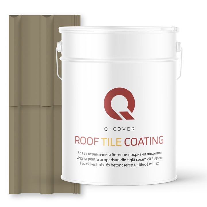 Боя за покриви от керамични/бетонни керемиди Q-COVER, Жълтеникаво-сиво RAL7034, 10л, Полу-мат, еластична боя с UV защита, наситен и стабилен цвят, отлична устойчивост на избледняване и атмосферни влияния, дълготрайност
