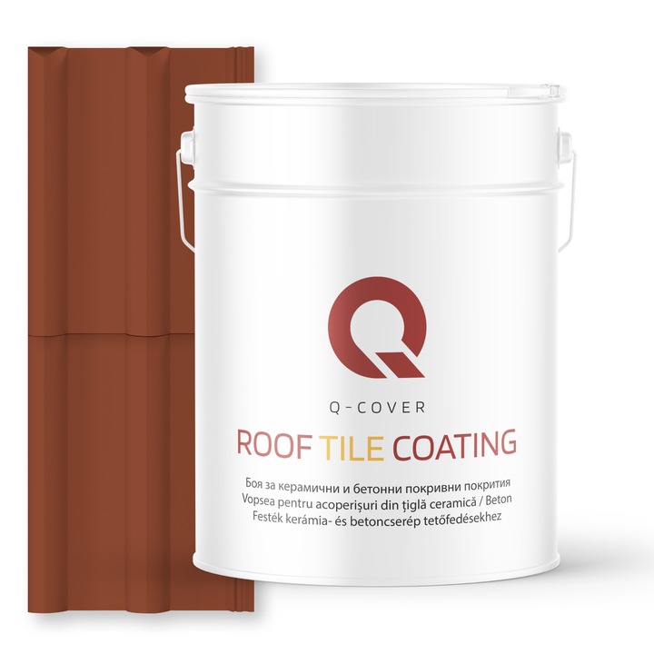 Vopsea pentru acoperisuri din tigla ceramica/beton Q-COVER, Caramiziu RAL8004, 10L, Satin, vopsea elastica cu protectie UV, culoare intensa si stabila, rezistenta excelenta la decolorare si intemperii, durabilitate pe termen lung