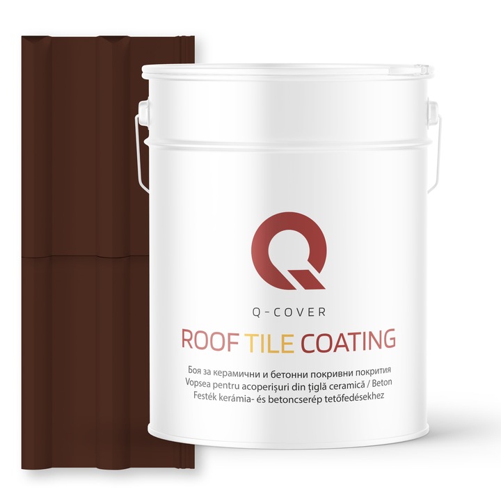 Vopsea pentru acoperisuri din tigla ceramica/beton Q-COVER, Maro cald RAL8016, 10L, Luciu ridicat, vopsea elastica cu protectie UV, culoare intensa si stabila, rezistenta excelenta la decolorare si intemperii, durabilitate pe termen lung
