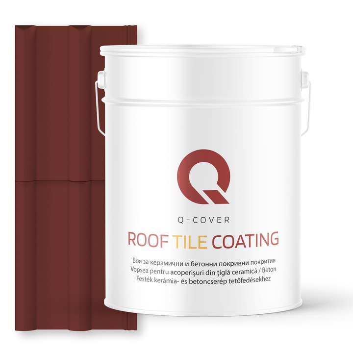Vopsea pentru acoperisuri din tigla ceramica/beton Q-COVER, Visiniu RAL3009, 10L, Satin, vopsea elastica cu protectie UV, culoare intensa si stabila, rezistenta excelenta la decolorare si intemperii, durabilitate pe termen lung