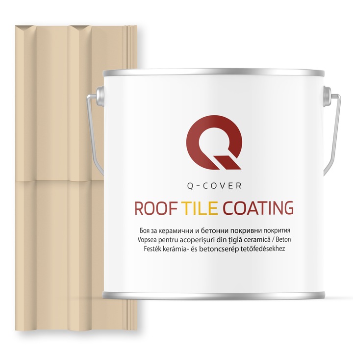 Vopsea pentru acoperisuri din tigla ceramica/beton Q-COVER, Bej cremos RAL1015, 5L, Satin, vopsea elastica cu protectie UV, culoare intensa si stabila, rezistenta excelenta la decolorare si intemperii, durabilitate pe termen lung