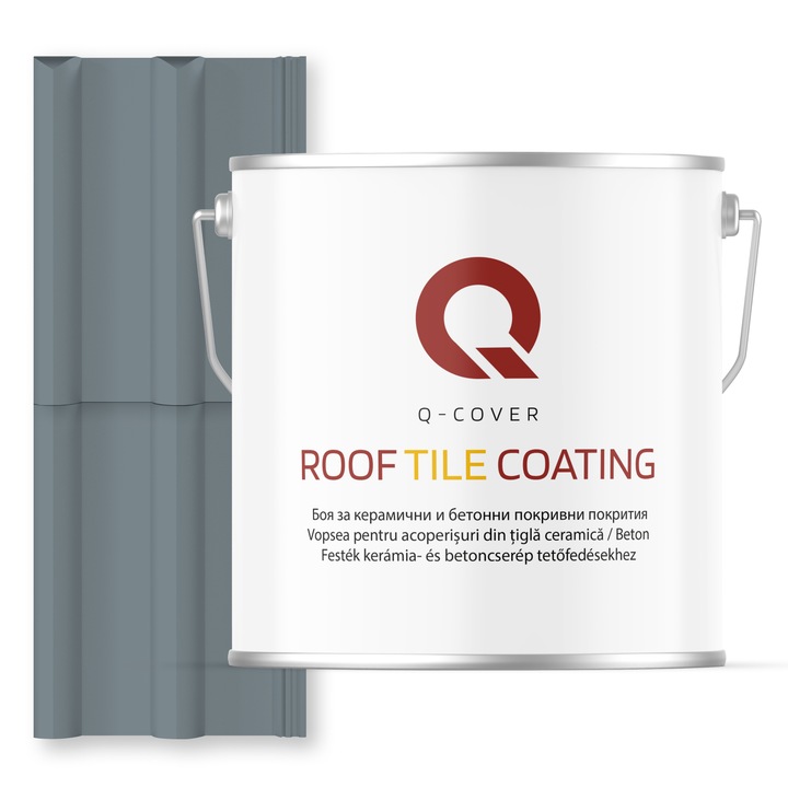 Vopsea pentru acoperisuri din tigla ceramica/beton Q-COVER, Gri veverita RAL7000, 5L, Satin, vopsea elastica cu protectie UV, culoare intensa si stabila, rezistenta excelenta la decolorare si intemperii, durabilitate pe termen lung