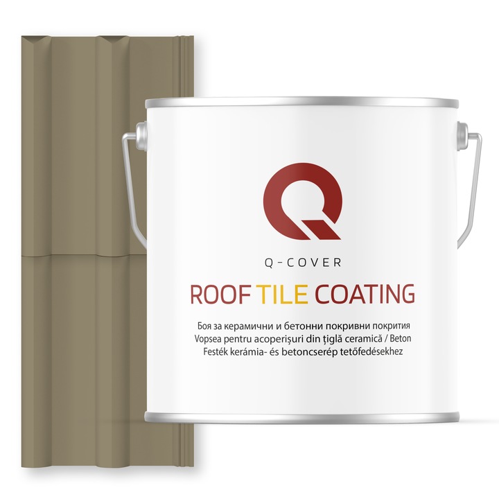 Vopsea pentru acoperisuri din tigla ceramica/beton Q-COVER, Gri-galbui RAL7034, 5L, Satin, vopsea elastica cu protectie UV, culoare intensa si stabila, rezistenta excelenta la decolorare si intemperii, durabilitate pe termen lung