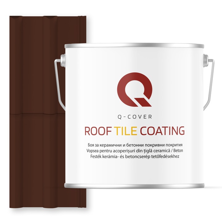Vopsea pentru acoperisuri din tigla ceramica/beton Q-COVER, Maro cald RAL8016, 5L, Luciu ridicat, vopsea elastica cu protectie UV, culoare intensa si stabila, rezistenta excelenta la decolorare si intemperii, durabilitate pe termen lung