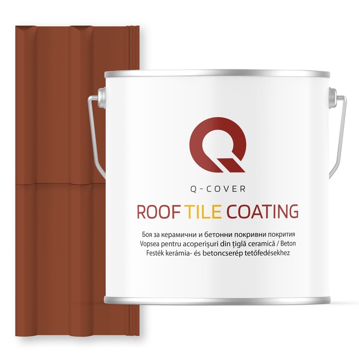 Vopsea pentru acoperisuri din tigla ceramica/beton Q-COVER, Caramiziu RAL8004, 5L, Semi-mat, vopsea elastica cu protectie UV, culoare intensa si stabila, rezistenta excelenta la decolorare si intemperii, durabilitate pe termen lung