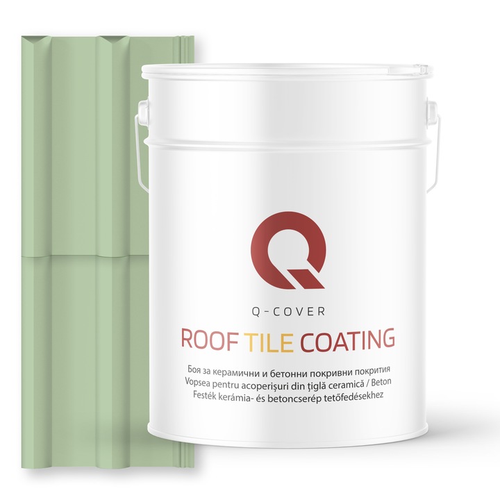 Vopsea pentru acoperisuri din tigla ceramica/beton Q-COVER, Verde pastel RAL6019, 10L, Satin, vopsea elastica cu protectie UV, culoare intensa si stabila, rezistenta excelenta la decolorare si intemperii, durabilitate pe termen lung