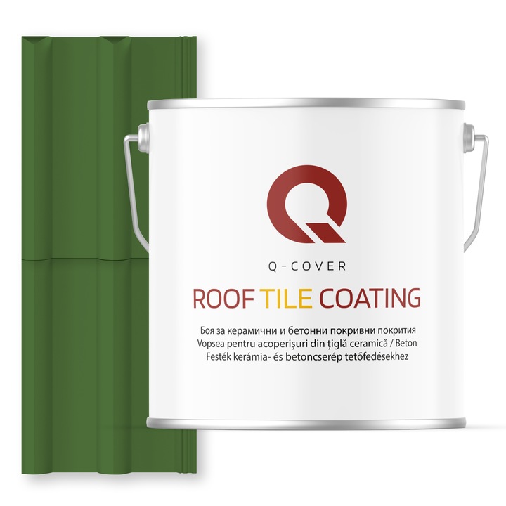 Vopsea pentru acoperisuri din tigla ceramica/beton Q-COVER, Verde ierbos RAL6010, 5L, Satin, vopsea elastica cu protectie UV, culoare intensa si stabila, rezistenta excelenta la decolorare si intemperii, durabilitate pe termen lung