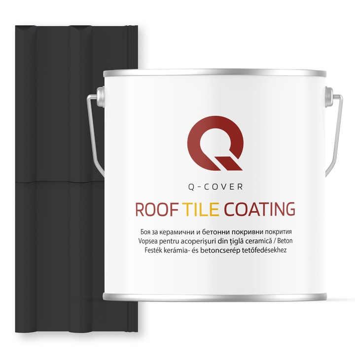 Vopsea pentru acoperisuri din tigla ceramica/beton Q-COVER, Negru RAL9005, 5L, Luciu ridicat, vopsea elastica cu protectie UV, culoare intensa si stabila, rezistenta excelenta la decolorare si intemperii, durabilitate pe termen lung