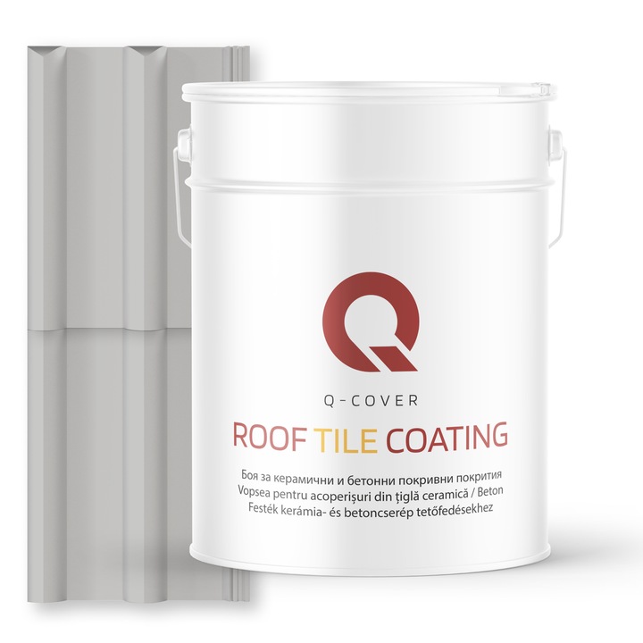 Vopsea pentru acoperisuri din tigla ceramica/beton Q-COVER, Gri laptos RAL7047, 10L, Mat, vopsea elastica cu protectie UV, culoare intensa si stabila, rezistenta excelenta la decolorare si intemperii, durabilitate pe termen lung