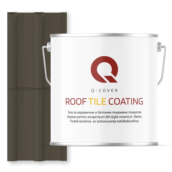 Vopsea pentru acoperisuri din tigla ceramica/beton Q-COVER, Gri-maro RAL7013, 5L, Mat, vopsea elastica cu protectie UV, culoare intensa si stabila, rezistenta excelenta la decolorare si intemperii, durabilitate pe termen lung