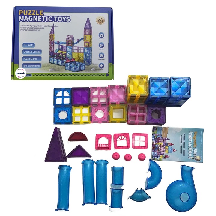 Mamido Set de constructie magnetic colorat 97 piese