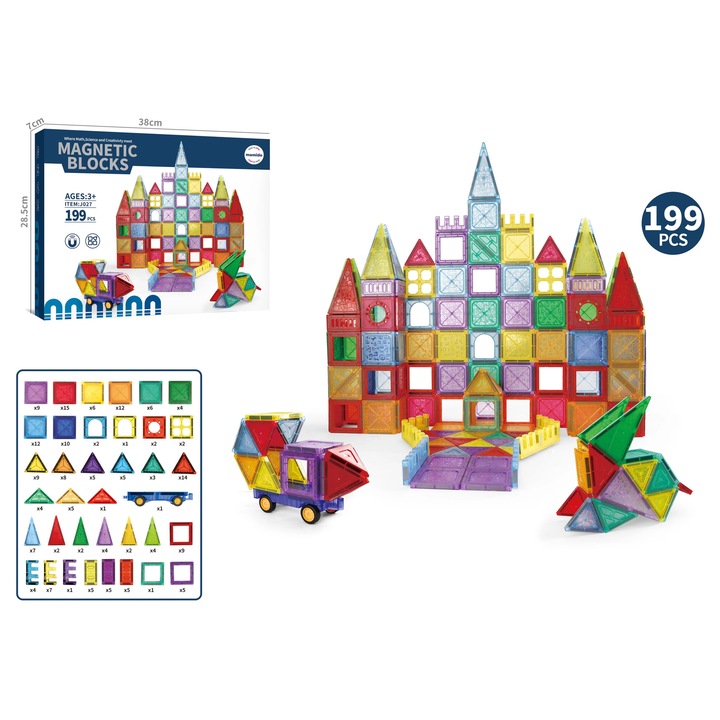 Mamido Магнитен строителен комплект 199 части Азбука Прозорци XXL