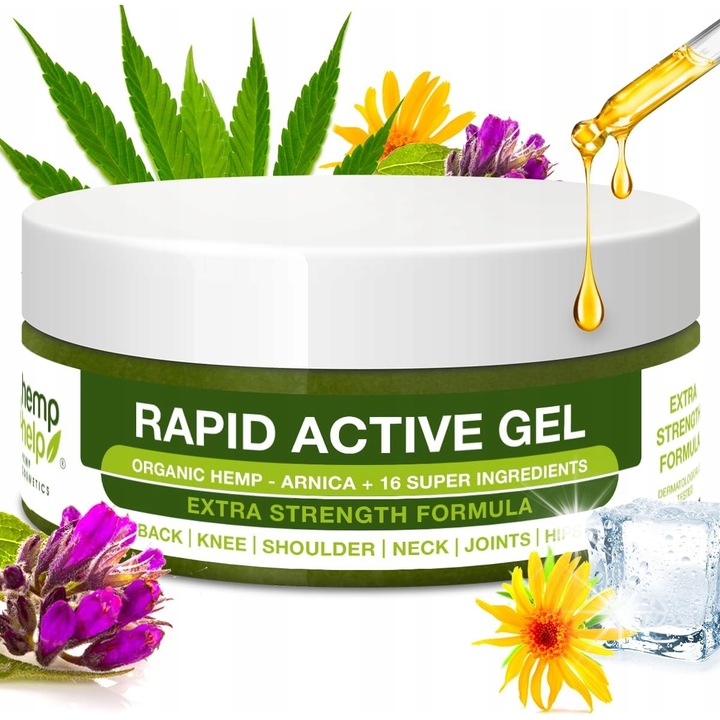Gyorsan ható gél Hemp Help, 200 ml, arnikával és kenderrel, hűsítő hatású, extra erős formula
