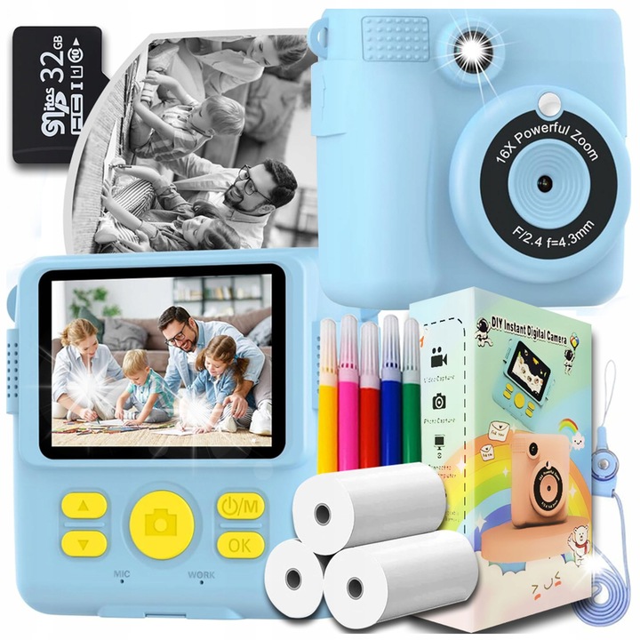 Aparat foto digital pentru copii cu imprimanta, Innexo, 2 in 1, 8.7x9x5.3cm, set complet