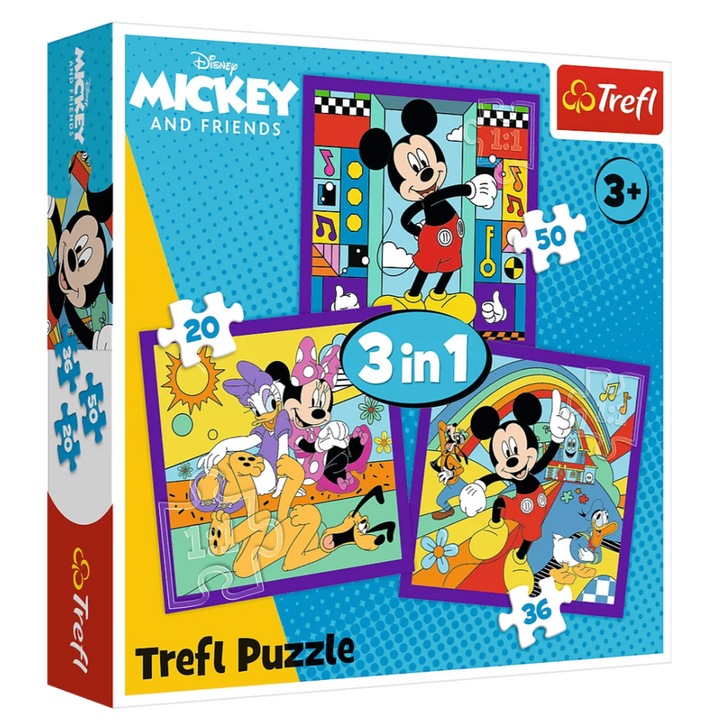 Пъзел 3в1 Мики и приятели, 20-36-50 части, 200x195мм, многоцветен
