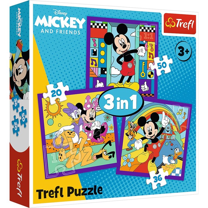 Puzzle Trefl 3 in 1, Mickey Mouse, 50/36/20 piese