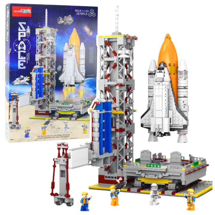 Set de constructie racheta si turn de lansare, LEAN Toys, 1670 elemente, 64x43x8cm, plastic