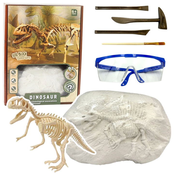 Set de Excavare pentru Copii, LEAN Toys, Schelet de Dinozaur, 28x21x6cm, Include Unelte si Ochelari de Protectie