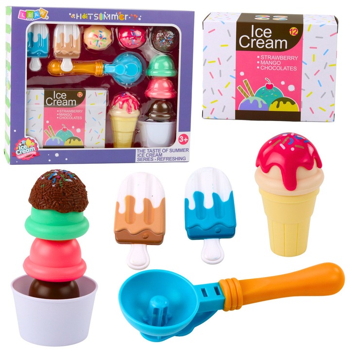 Set de jocuri cu inghetata pentru copii, LEAN Toys, 14 elemente, multicolor, 31,5x26x10cm