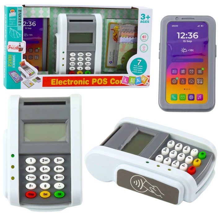 Szupermarket játékszett, LEAN Toys, fizetési terminál és telefon, 24,5x13,5x4,5cm, 3 év+