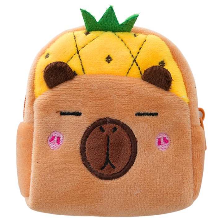 Portofel pentru copii, Lean, din plus, model capibara cu ananas galben, 9,5x8cm, set cu breloc