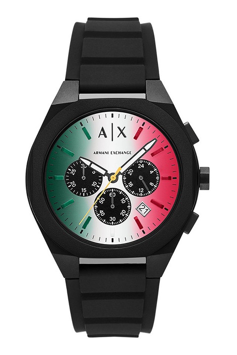 ARMANI EXCHANGE, Часовник с хронограф със силиконова каишка, Черен