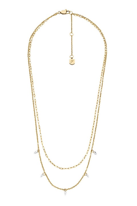 Fossil, Colier cu sirag dublu si cristale, Auriu