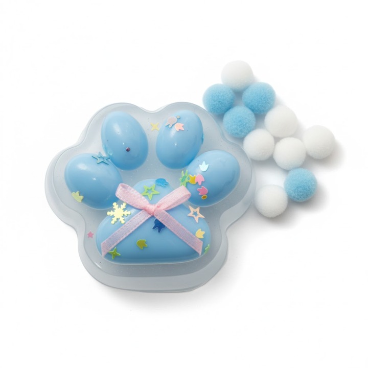 Jucarie Antistres Squishy GNR Market Labuta de Animal Albastru 6x7 cm, Decorata cu Sclipici si Panglica