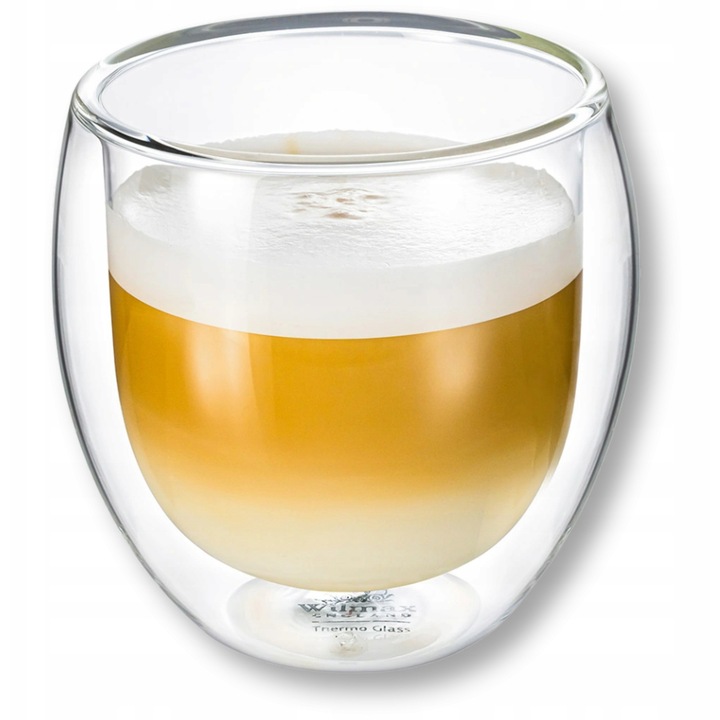 Cana termica din sticla termorezistenta, perete dublu, 250 ml, pentru cafea, ceai, Thermoglass WILMAX