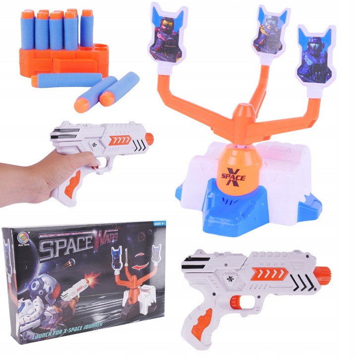 Interaktív játék pisztollyal és mozgó célpontokkal Space Wars, ProNice, 6 méter hatótáv, hab lőszerek, 6-8 év