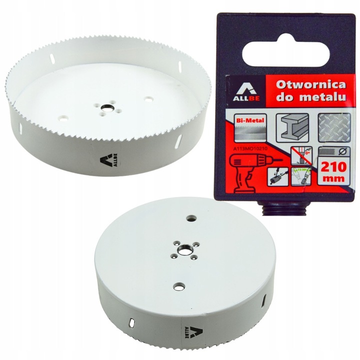 Bimetál fúrókorona 210mm, ALLBE, precíziós vágás, fémhez és rozsdamentes acélhoz, 40mm mélység