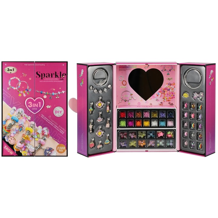 Комплект бижута с кутия, Mega Creative, 2388 елемента, многоцветен, 19x26x12см