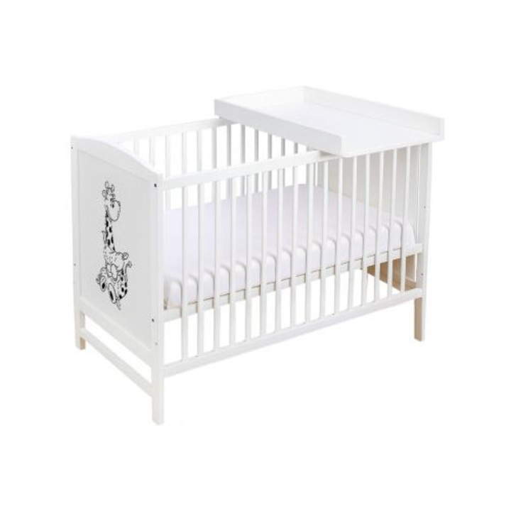 Tömörfa kiságy 120x60 cm Bria fehér, pelenkázóasztal tartozék, 3 szintre állítható, EN71 tanúsítvánnyal