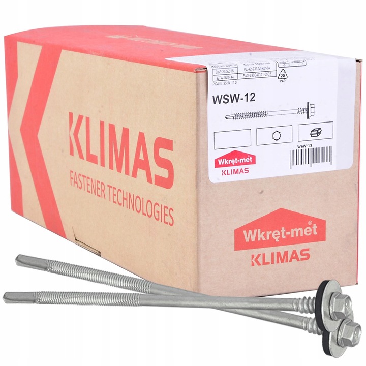 Suruburi KLIMAS WSW-12, 5,5x285mm, cu placa din aluminiu EPDM, set 100 bucati, gri