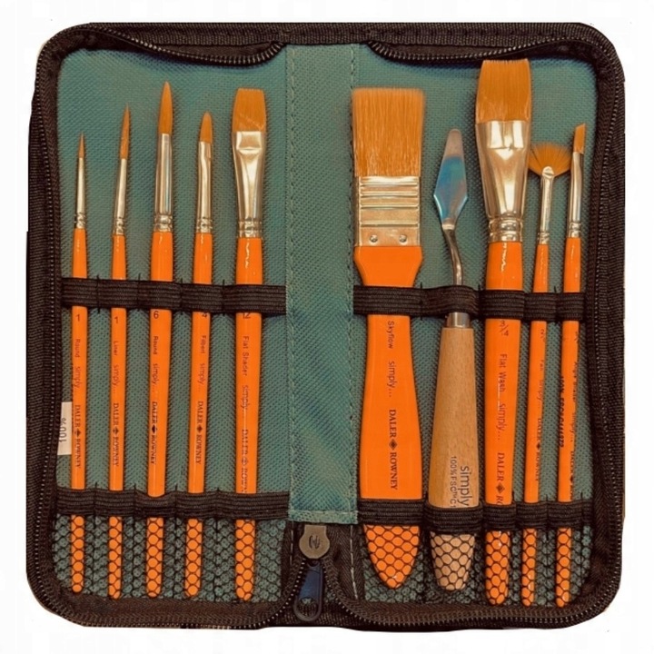 Set 9 Pensule Acrilice Daler Rowney cu Spatula si Etui
