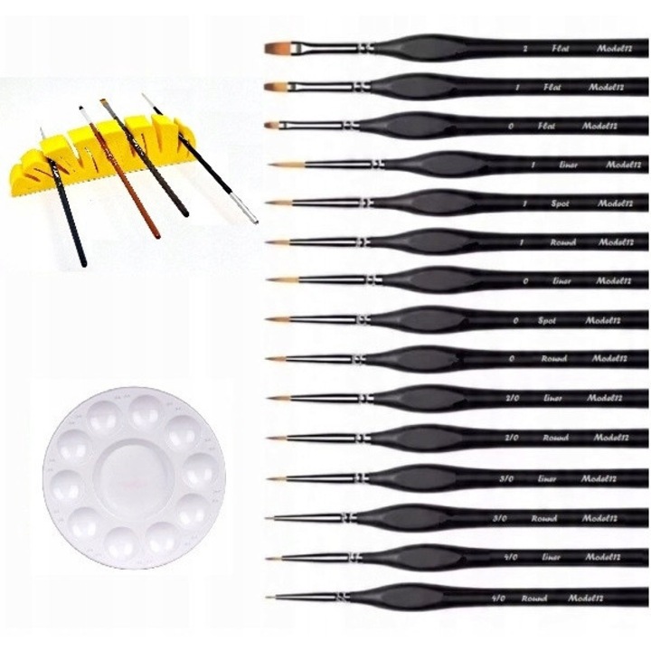 Set 15 Pensule Pictura + Paleta + Suport Pensele
