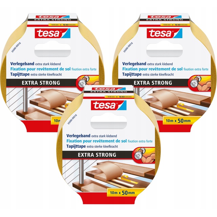 3 x Kétoldalas ragasztószalag Tesa Extra Strong 10m x 50mm